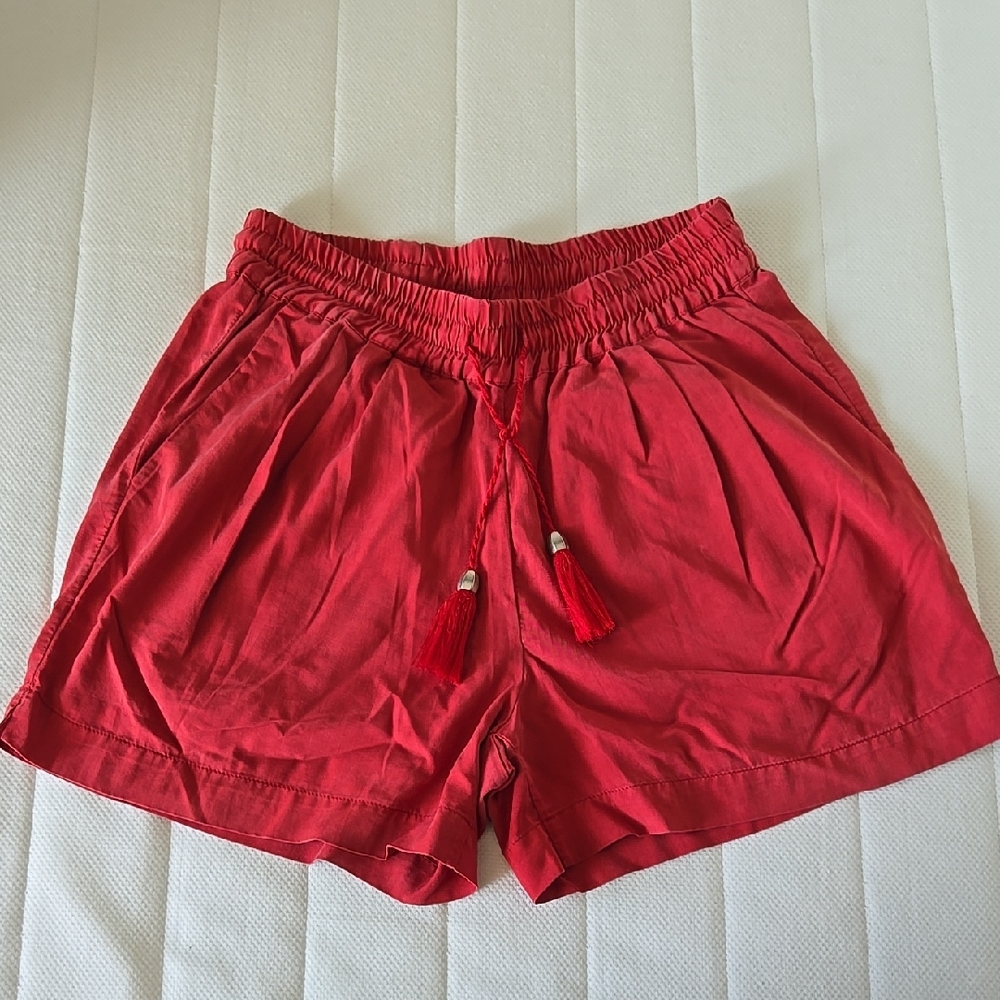 Women's High Waist Red Shorts with Relaxed Fit